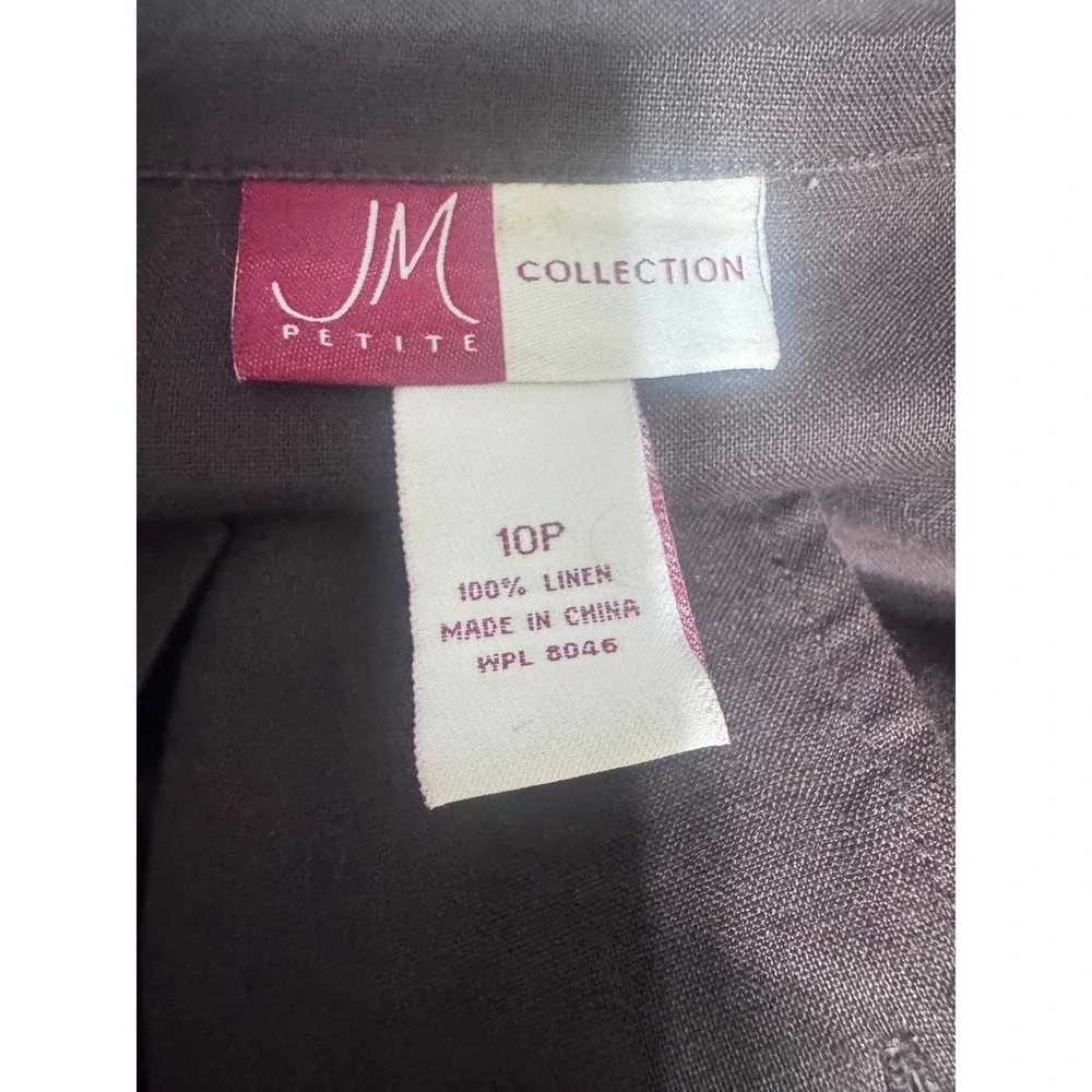 JM Collection Petite Brown 100% Linen Button Up Shirt Safari Coastal 10P camp